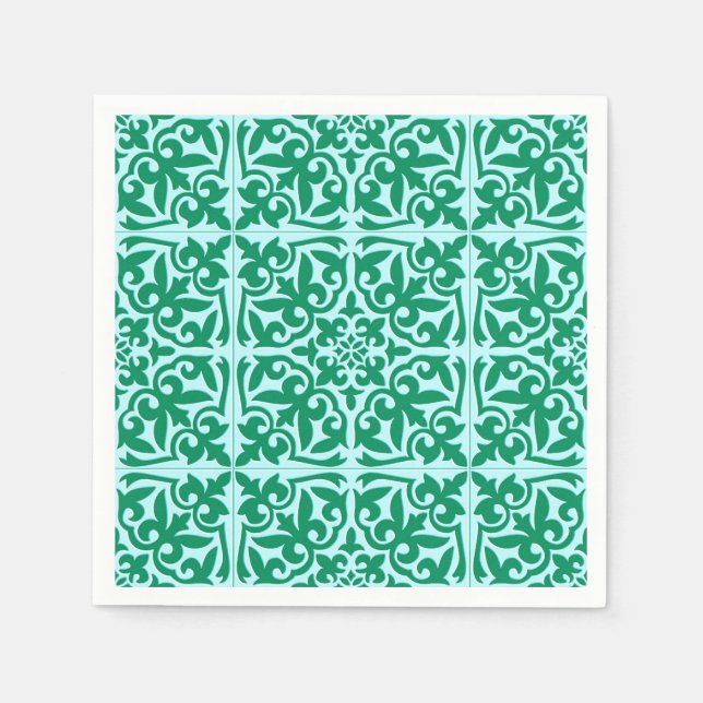 Moroccan tile - turquoise and aqua napkin (Front)