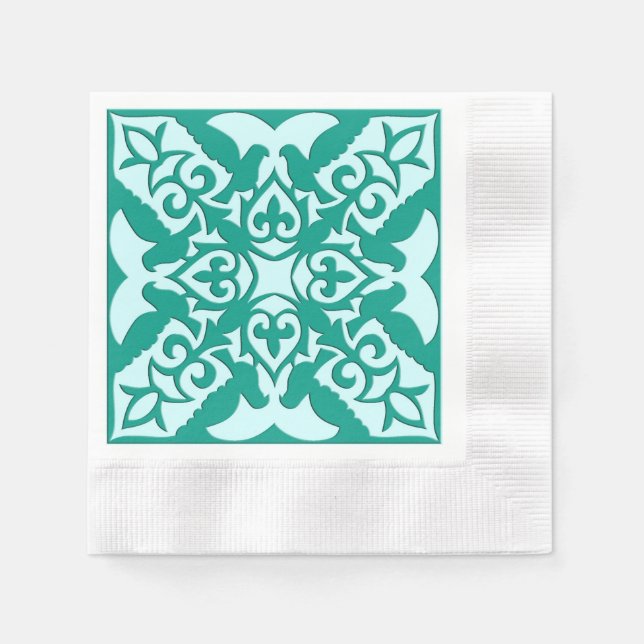 Moroccan tile - turquoise and aqua napkin (Front)