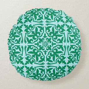 Moroccan tile - turquoise and aqua round cushion