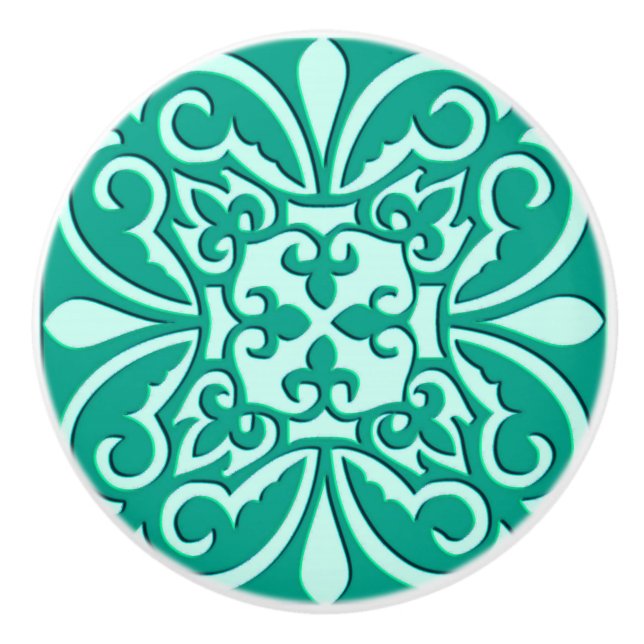 Moroccan tile - turquosie blue and aqua ceramic knob (Front)