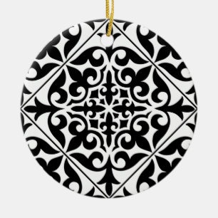 Moroccan tile - white with black background ceramic tree decoration