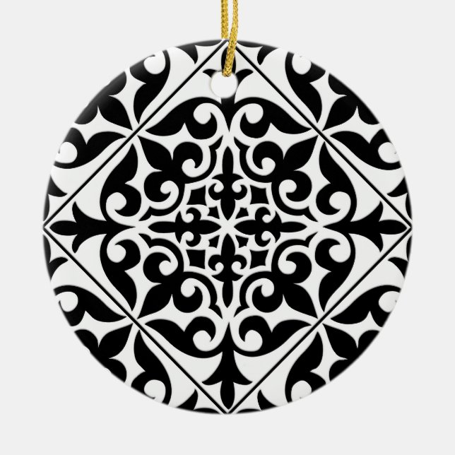Moroccan tile - white with black background ceramic tree decoration (Front)