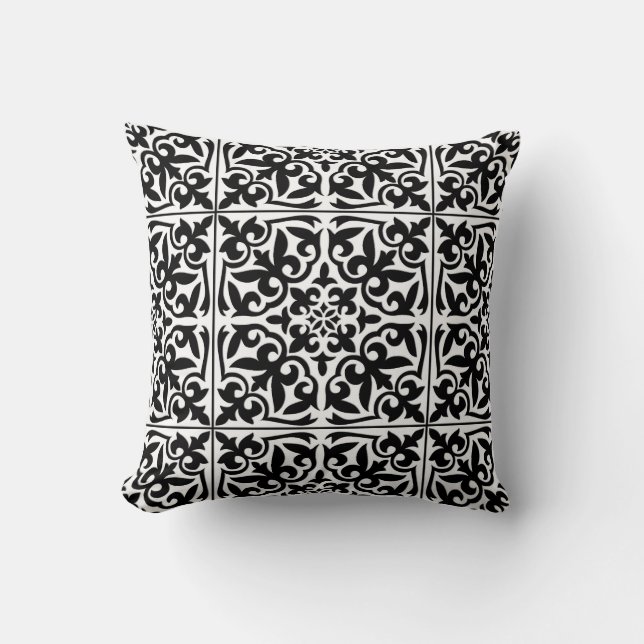 Moroccan tile - white with black background cushion (Front)