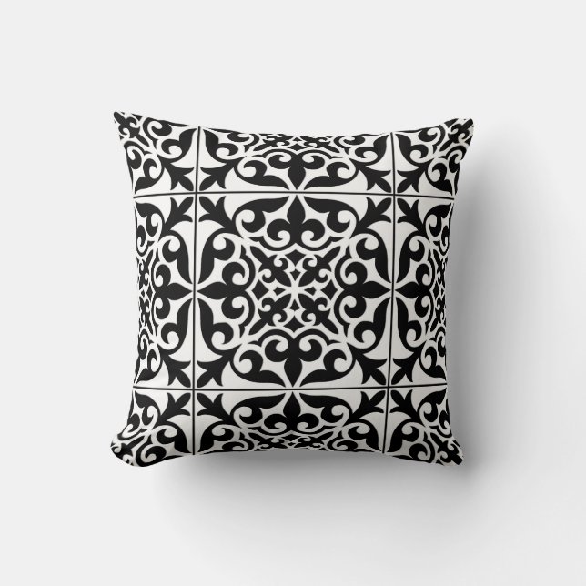 Moroccan tile - white with black background cushion (Front)