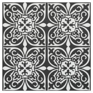 Moroccan tile - white with black background fabric