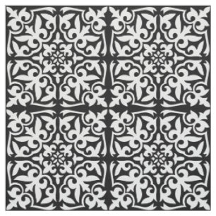 Moroccan tile - white with black background fabric