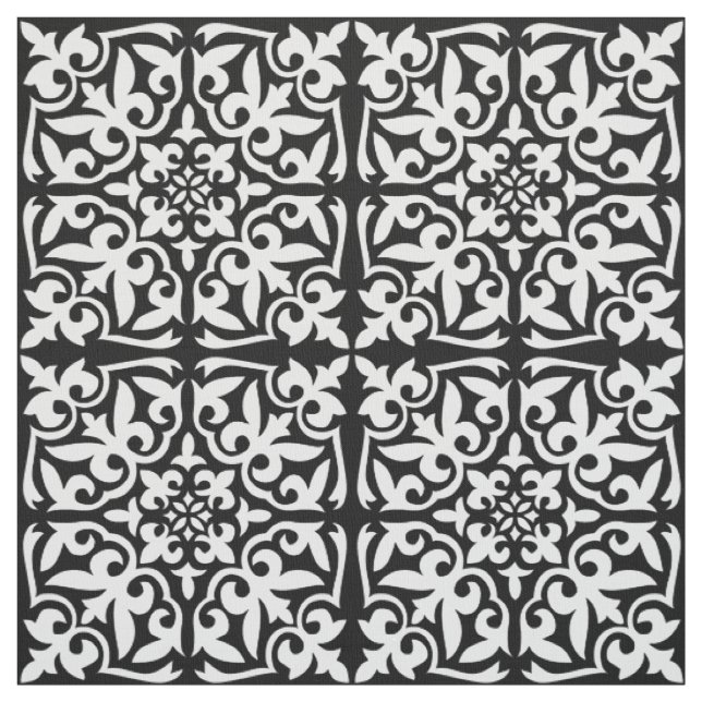 Moroccan tile - white with black background fabric (Swatch)