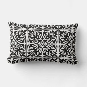 Moroccan tile - white with black background lumbar cushion