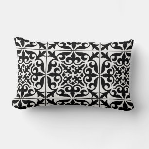 Moroccan tile - white with black background lumbar cushion