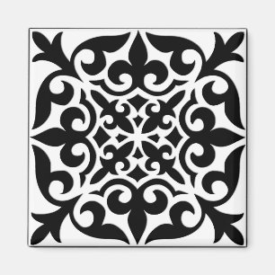 Moroccan tile - white with black background magnet