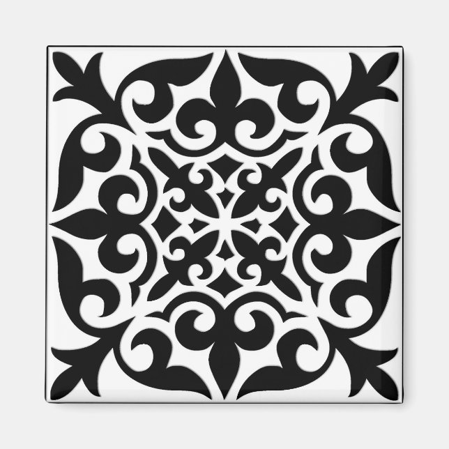 Moroccan tile - white with black background magnet (Front)