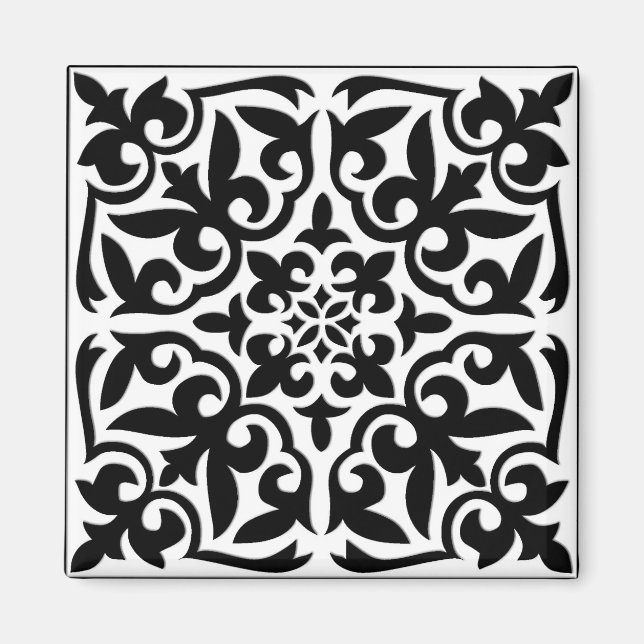 Moroccan tile - white with black background magnet (Front)