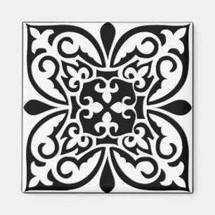Moroccan tile - white with black background magnet