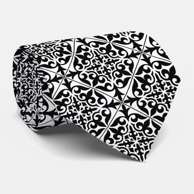 Moroccan tile - white with black background tie (Rolled)