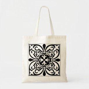 Moroccan tile - white with black background tote bag