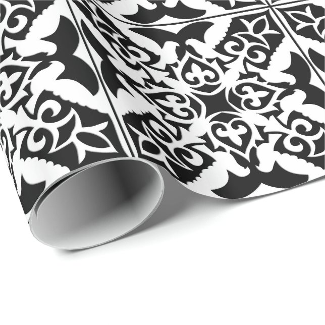 Moroccan tile - white with black background wrapping paper (Roll Corner)