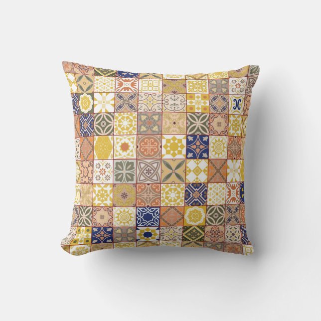 Moroccan tile-Yellow and blue Cushion (Front)