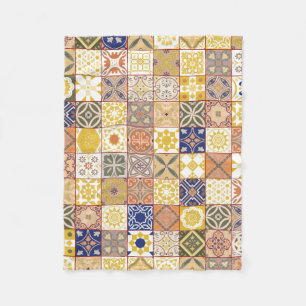 Moroccan tile-Yellow and blue Fleece Blanket