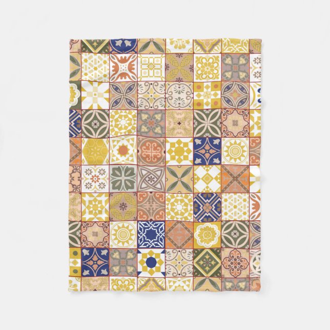 Moroccan tile-Yellow and blue Fleece Blanket (Front)
