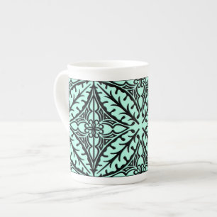 Moroccan tiles - aqua blue and black bone china mug