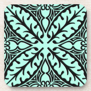 Moroccan tiles - aqua blue and black coaster
