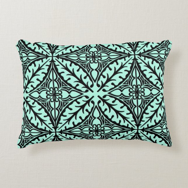 Moroccan tiles - aqua blue and black decorative cushion (Front)