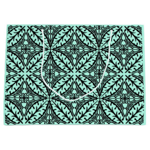 Moroccan tiles - aqua blue and black large gift bag