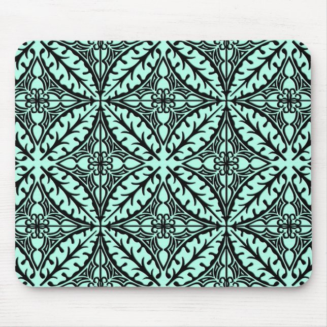 Moroccan tiles - aqua blue and black mouse pad (Front)