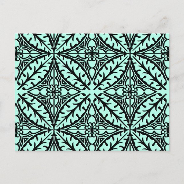 Moroccan tiles - aqua blue and black postcard (Front)