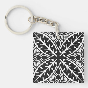 Moroccan tiles - black and white key ring