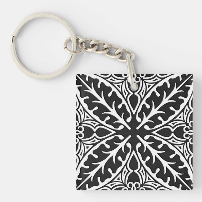 Moroccan tiles - black and white key ring (Front)
