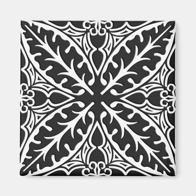 Moroccan tiles - black and white magnet (Front)