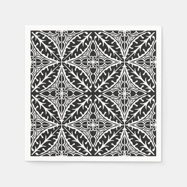 Moroccan tiles - black and white napkin (Front)