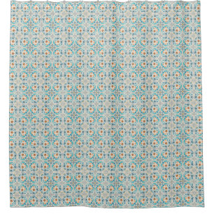 Moroccan Tiles Blue & Rust & Beige bath Shower Curtain