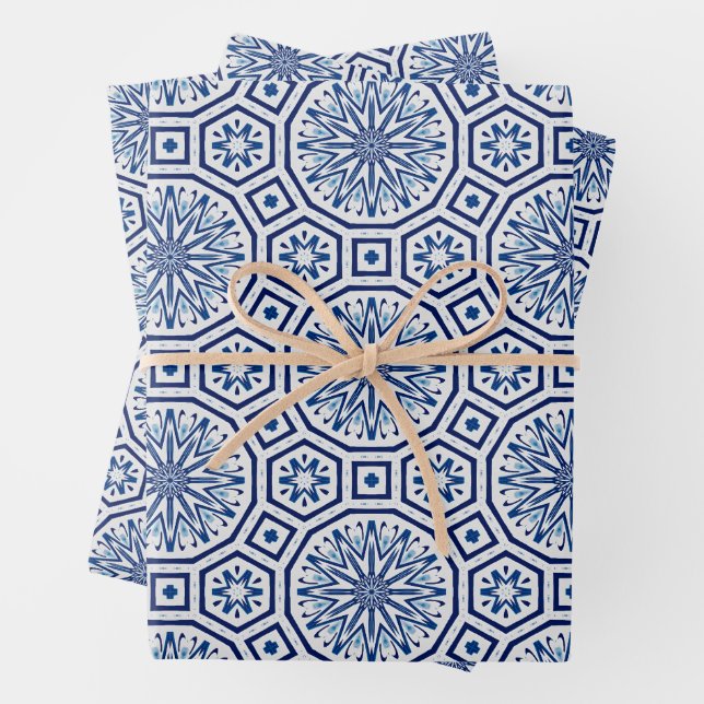 Moroccan tiles,blue tile,All-Over Print Wrapping Paper Sheet (In situ)