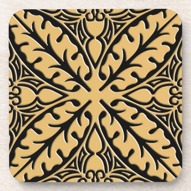 Moroccan tiles - camel tan and black coaster (Front)