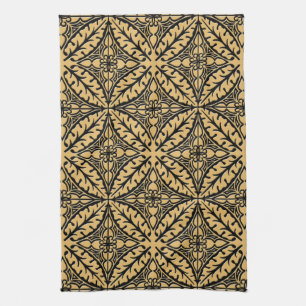 Moroccan tiles - camel tan and black tea towel