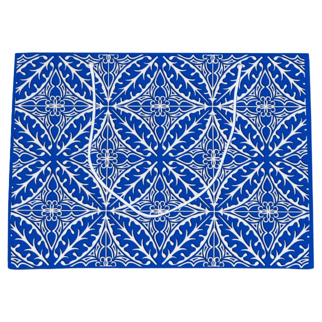 Moroccan tiles - cobalt blue and white large gift bag (Front)