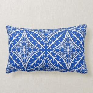 Moroccan tiles - cobalt blue and white lumbar cushion