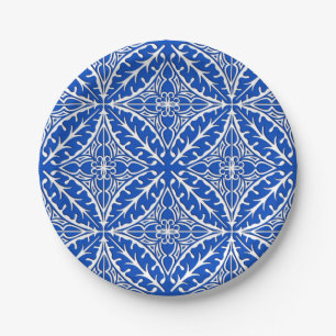 Moroccan tiles - cobalt blue and white paper plate
