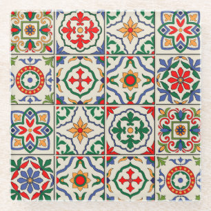 Moroccan Tiles: Colourful Seamless Pattern. Glass Coaster