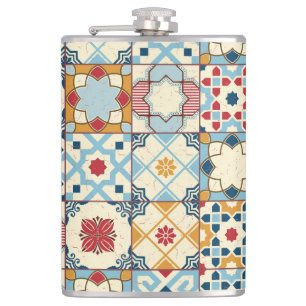 Moroccan tiles, colourful seamless pattern. hip flask