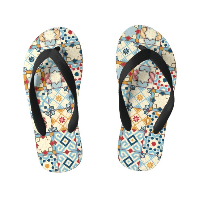 Moroccan tiles, colourful seamless pattern. kid's jandals (Footbed)