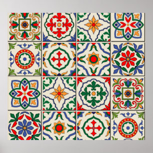 Moroccan Tiles: Colourful Seamless Pattern. Poster