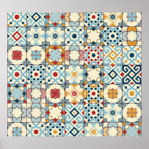 Moroccan tiles, colourful seamless pattern. poster