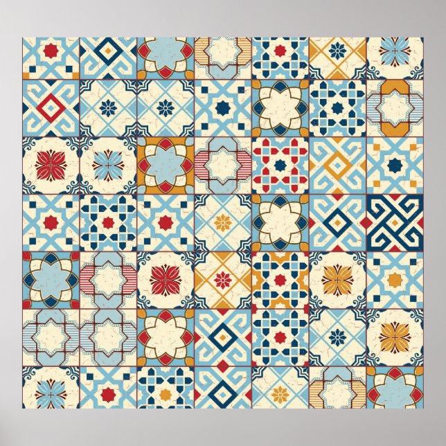 Moroccan tiles, colourful seamless pattern. poster (Front)