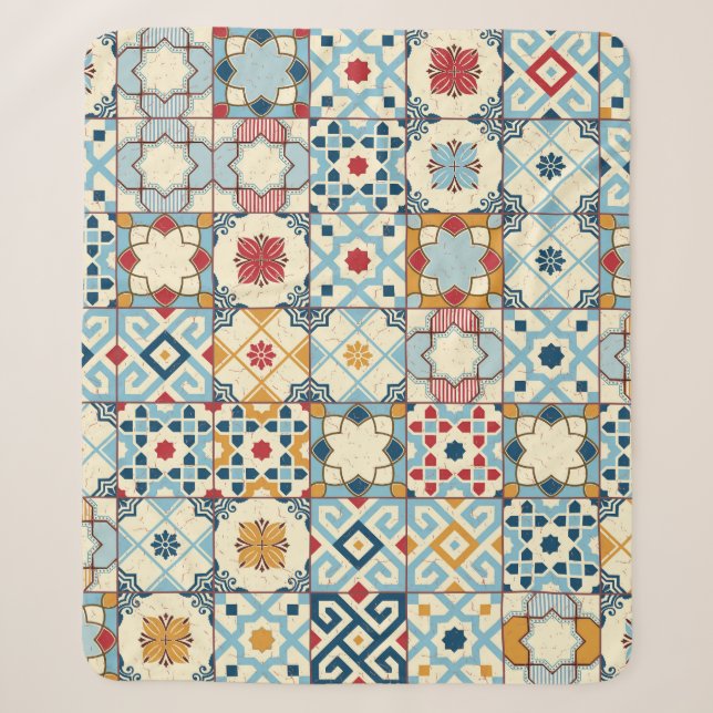 Moroccan tiles, colourful seamless pattern. sherpa blanket (Front)