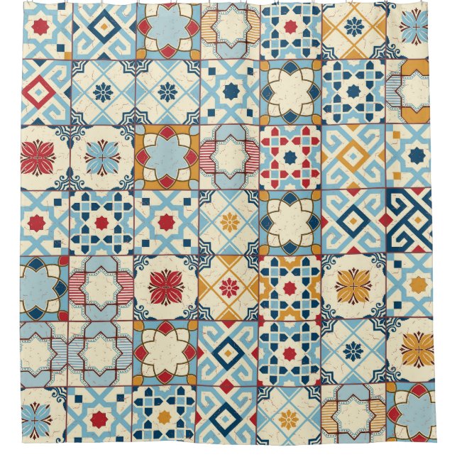 Moroccan tiles, colourful seamless pattern. shower curtain (Front)