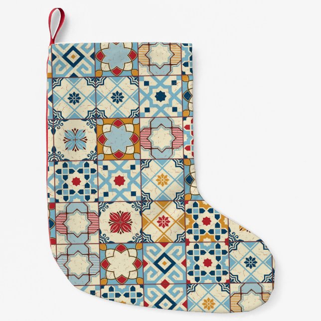 Moroccan tiles, colourful seamless pattern. small christmas stocking (Front)