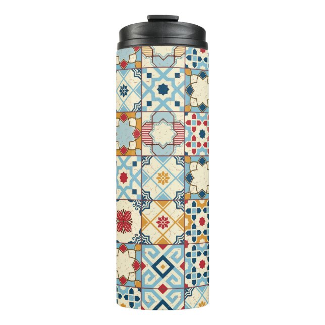 Moroccan tiles, colourful seamless pattern. thermal tumbler (Front)